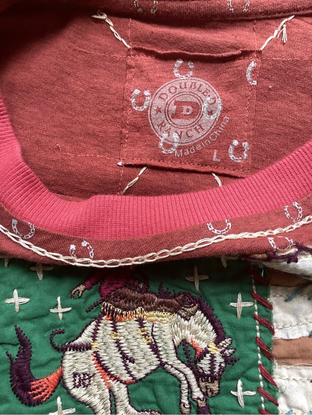 Double D Ranch Riding Rodeo Embroidered Terra Cotta Top Large - Picture 5 of 9